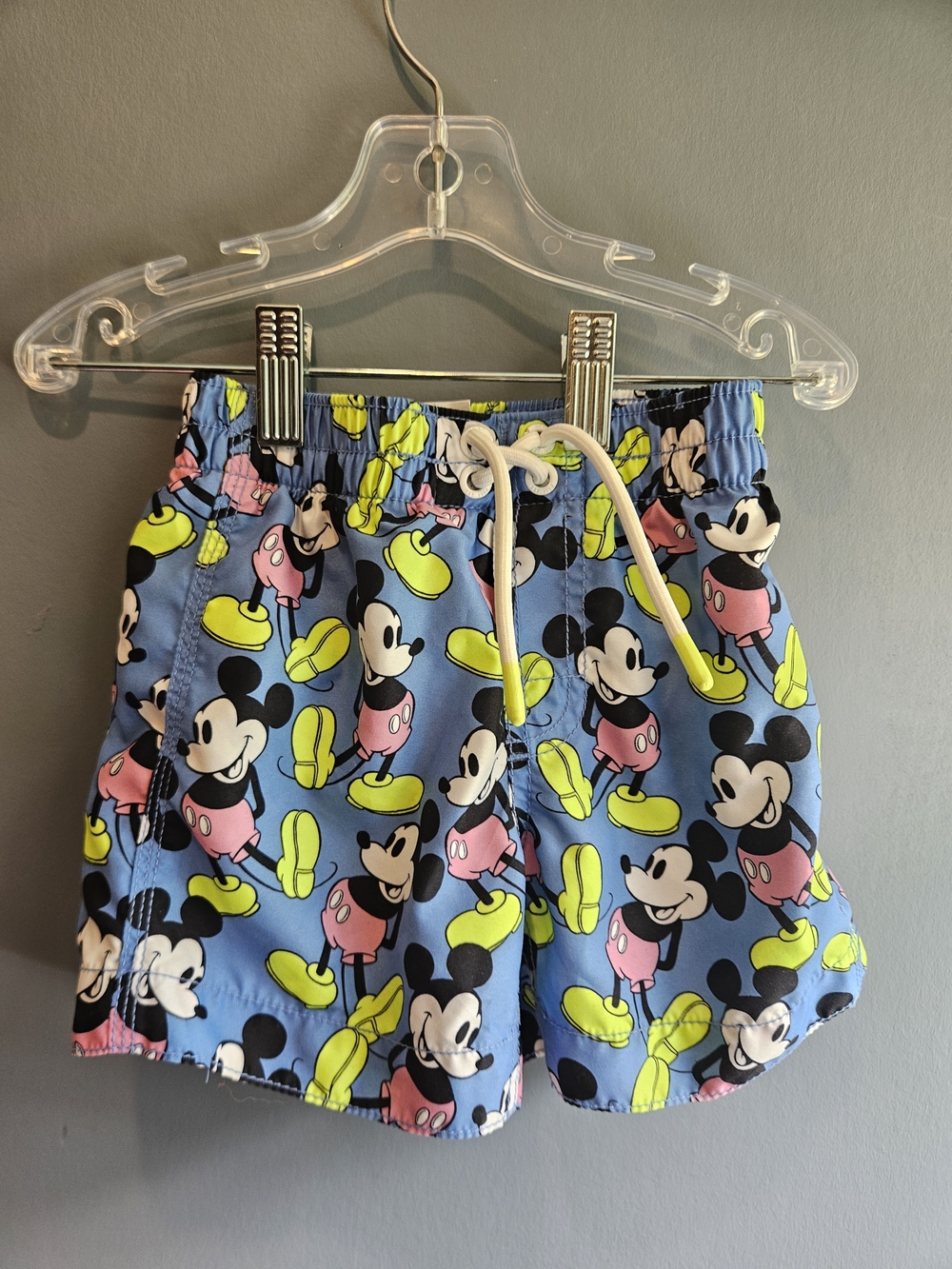 GAP Kids Mickey Mouse Blue Swim Trunks with Pink & Neon Yellow Accents